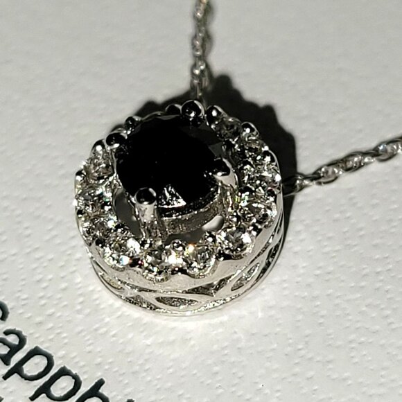 Sterling Silver Blue Sapphire & Diamond Necklace & Earrings Sept Birthstone DH1 - Picture 11 of 16